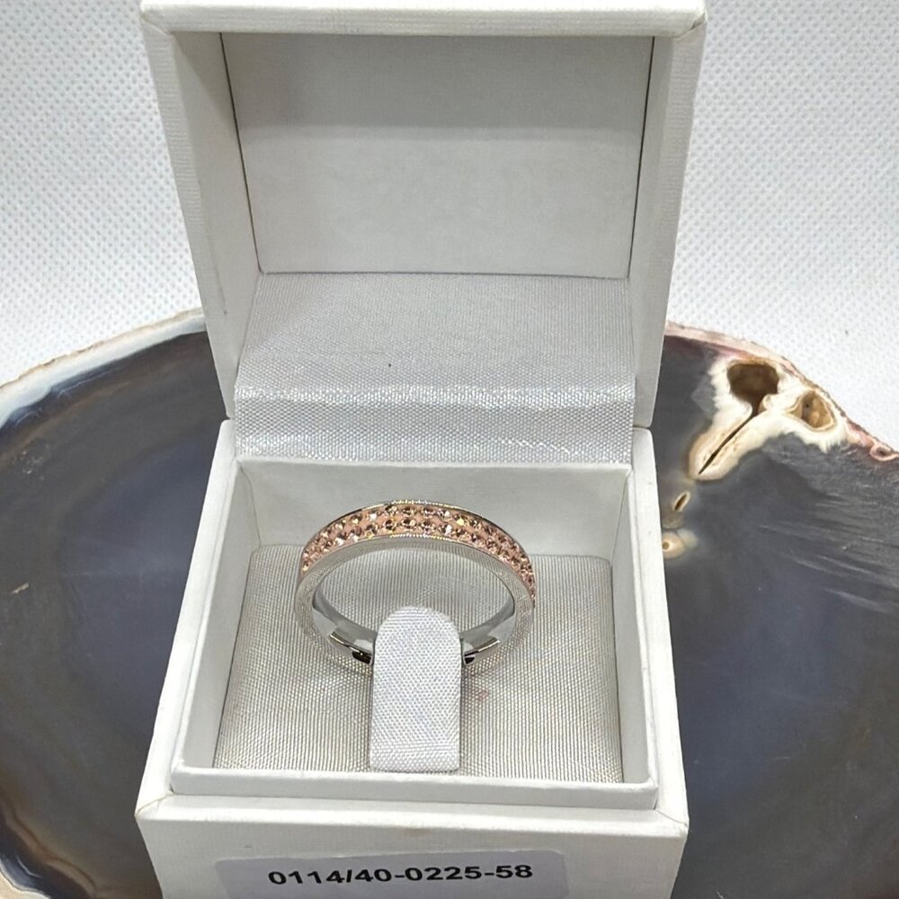 NIB Coeur de Lion Rose Gold Stainless Steel Peach Swarovski Crystal Ring Sz 8.5 - Picture 4 of 16